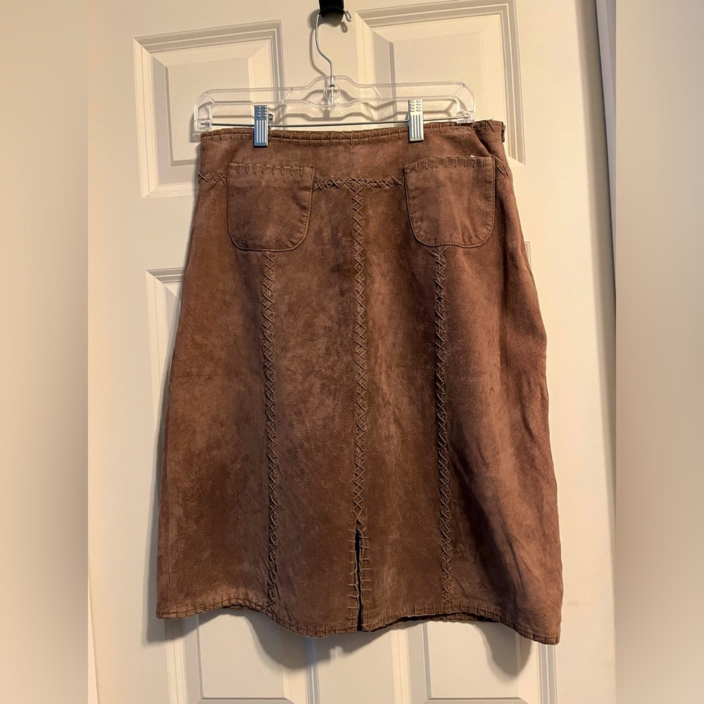 J.Jill leather long skirt western style stitching front slit lined size 8
